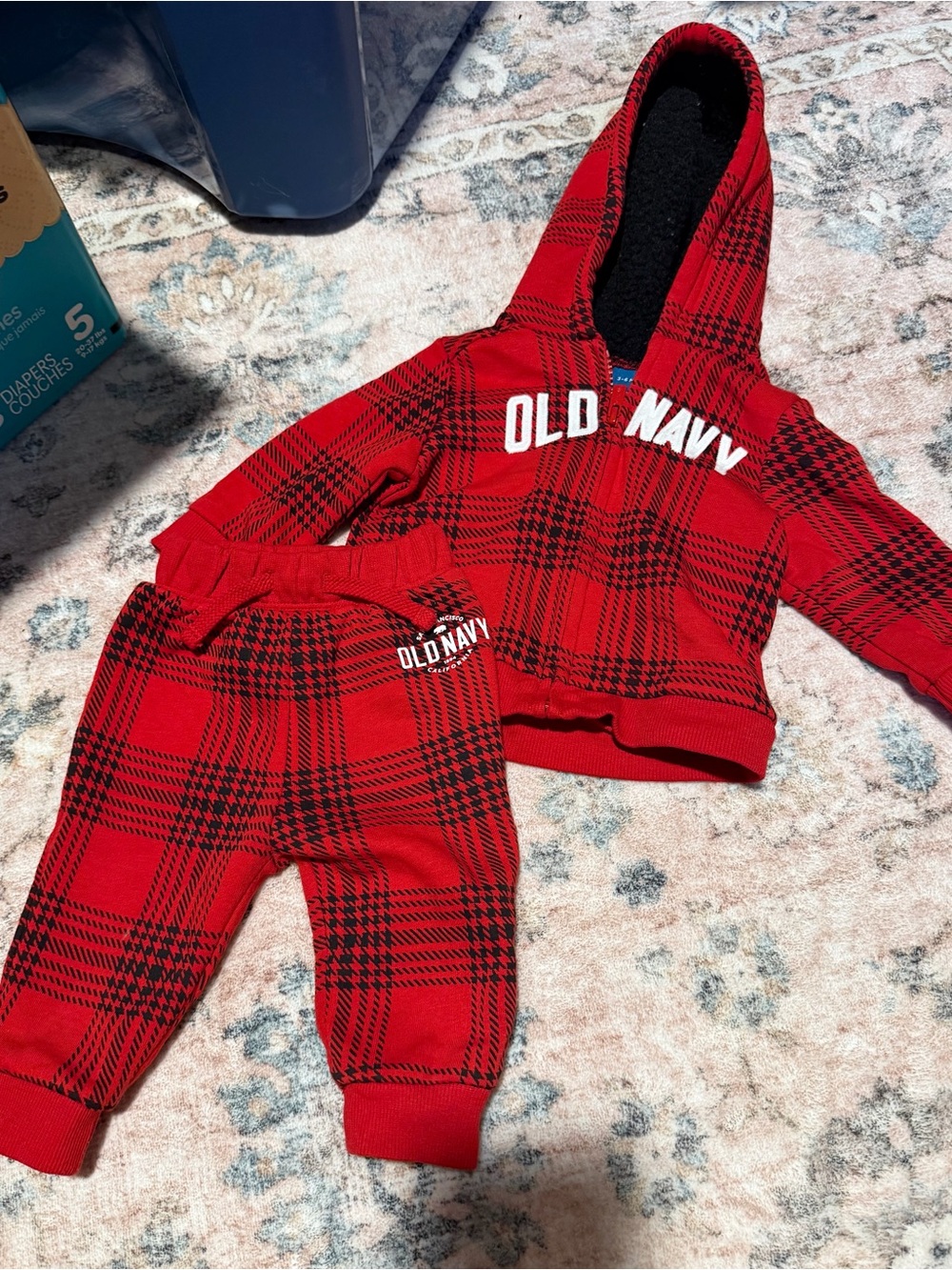 Old Navy Red and Black Plaid Hoodie Set